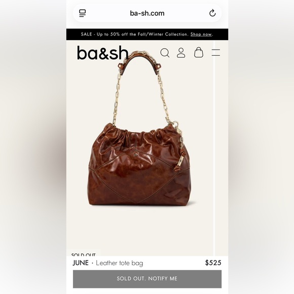 ba&sh Handbags - ba&sh Rich Brown Leather Tote